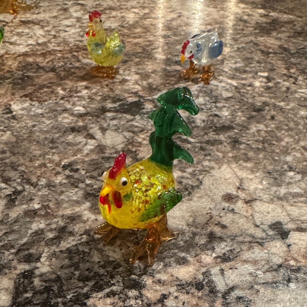 Colorful Glass Rooster and Chick Figurines - Picture 4 of 7